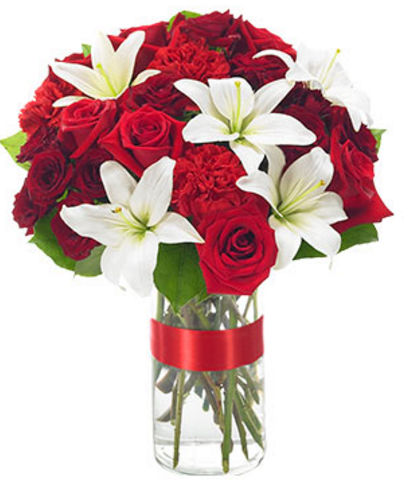 CLASSIC RED ROSE & PINCH OF WHITE LILY BOUQUET