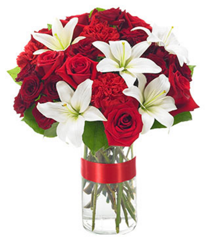 CLASSIC RED ROSE & PINCH OF WHITE LILY BOUQUET